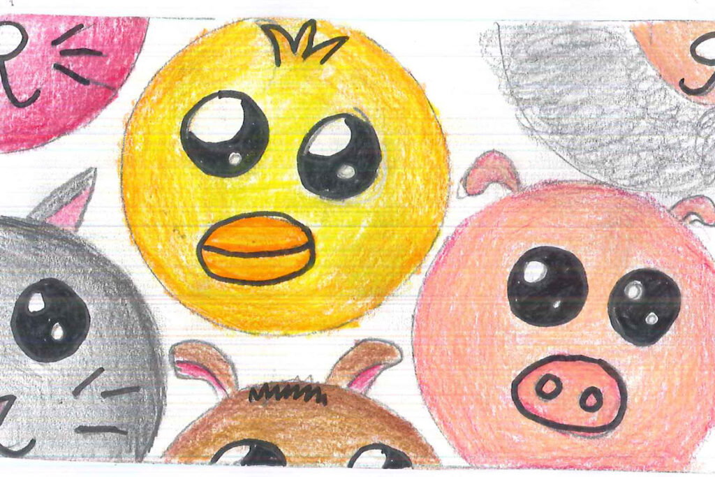 Lillys färgglada teckning på djur.