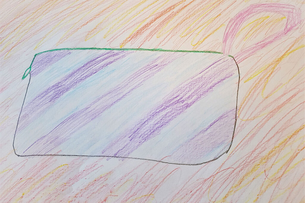 Teckning föreställande en plånbok.