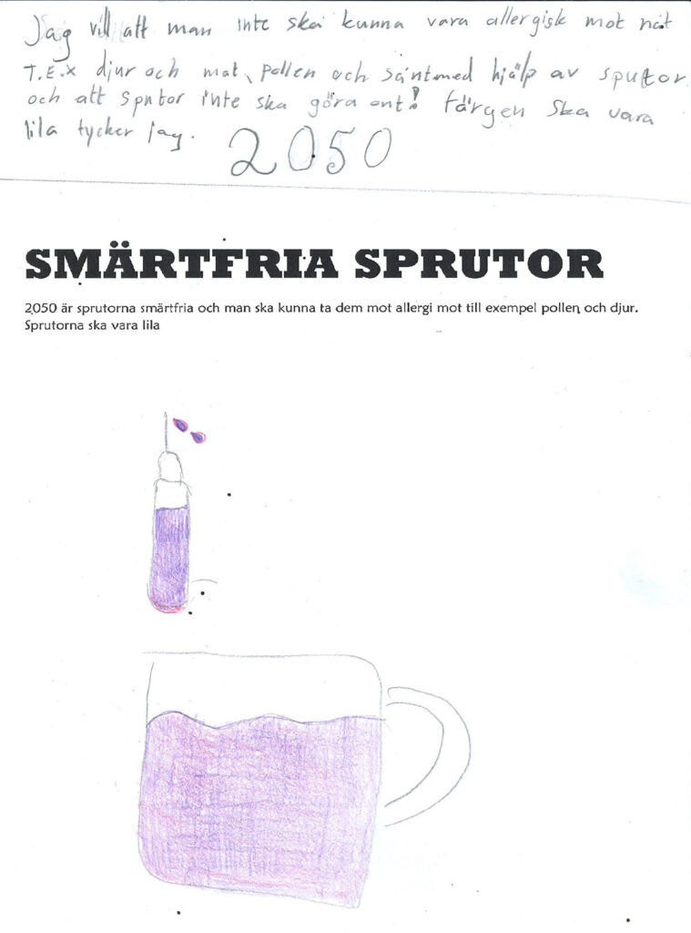 En teckning föreställande en smärtfri spruta.