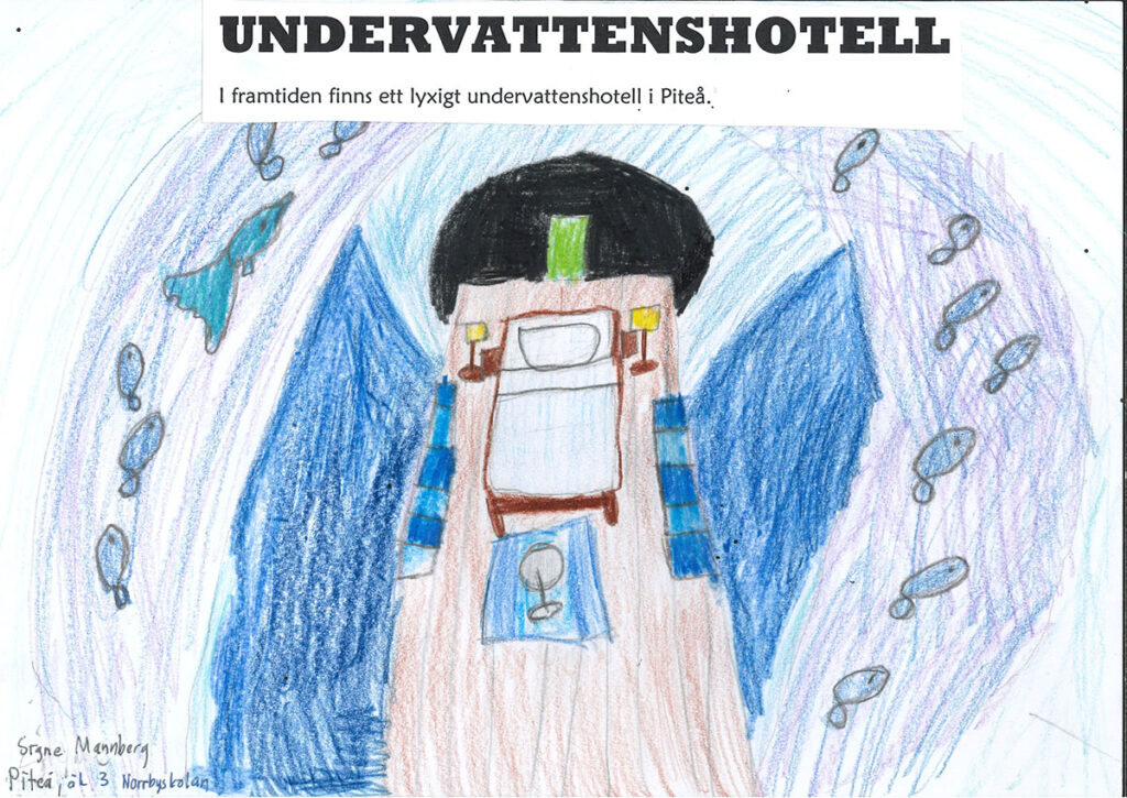 Teckning av Piteås undervattenshotell